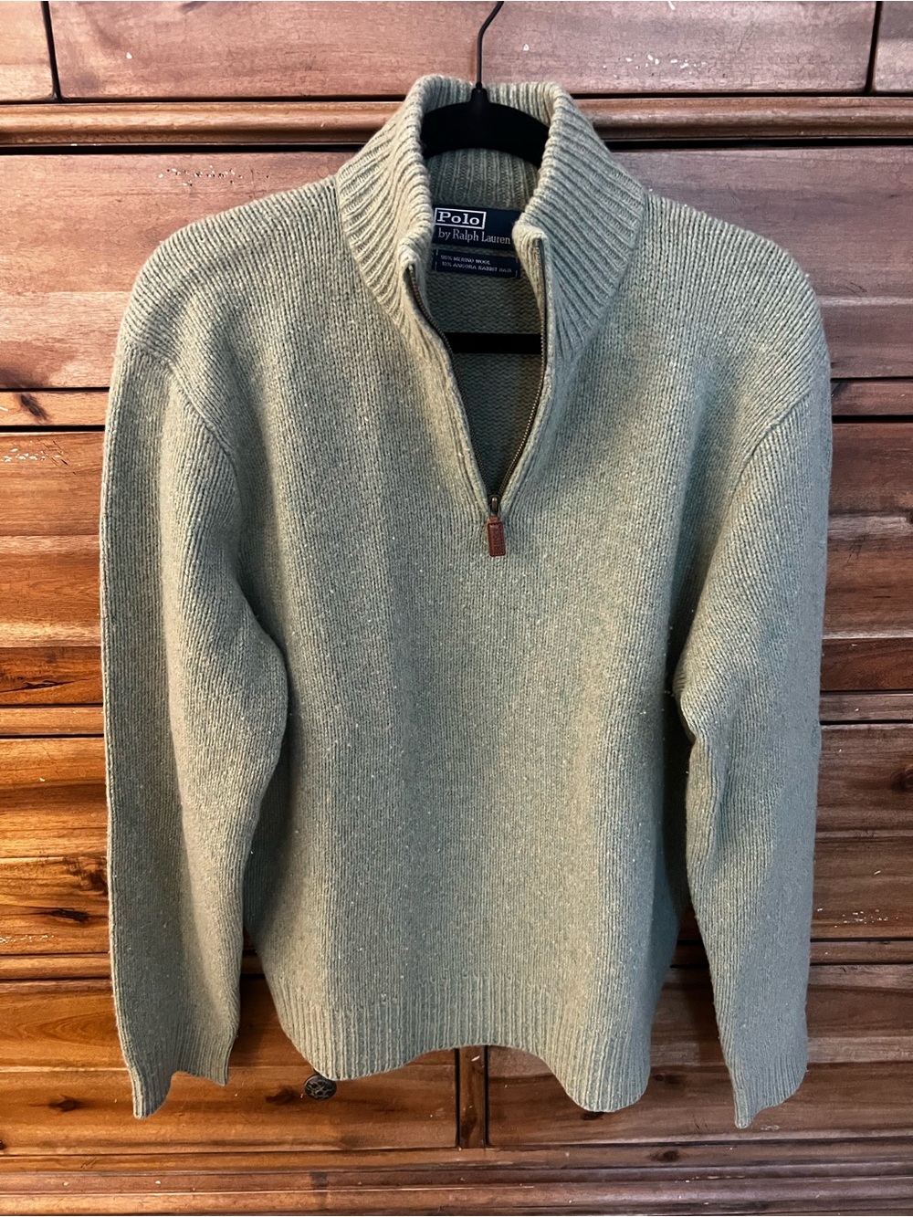 Polo Ralph Lauren Merino Wool Angora Quarter Zip Sweater Sage Green Men’s L
